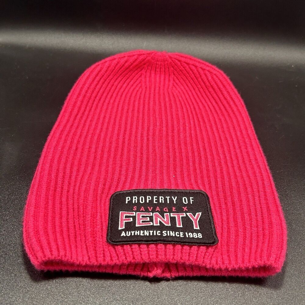 Savage X Fenty Beanie Women's One Size Pink Knit Pull On Stretchy